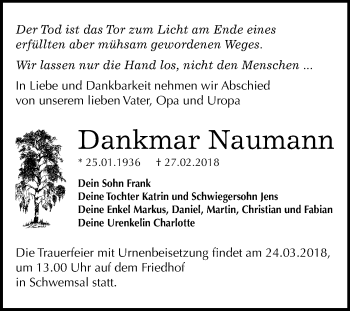 Traueranzeige von Dankmar Naumann von Mitteldeutsche Zeitung Bitterfeld