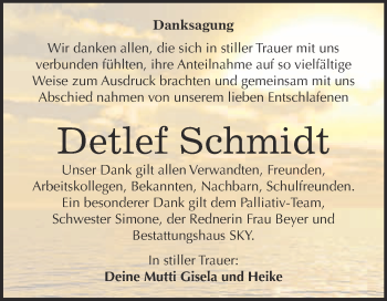 Traueranzeige von Detlef Schmidt von Super Sonntag Wittenberg