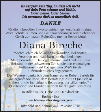 Traueranzeige von Diana Bireche von Mitteldeutsche Zeitung