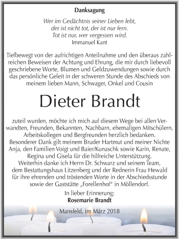 Traueranzeige von Dieter Brandt von Mitteldeutsche Zeitung