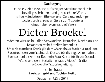 Traueranzeige von Dieter Brockel von Mitteldeutsche Zeitung