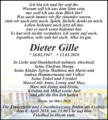 Traueranzeige von Dieter Gille von Mitteldeutsche Zeitung Aschersleben