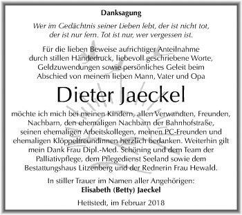Traueranzeige von Dieter Jaeckel von Mitteldeutsche Zeitung