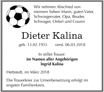 Traueranzeige von Dieter Kalina von Mitteldeutsche Zeitung