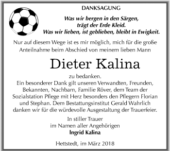 Traueranzeige von Dieter Kalina von Mitteldeutsche Zeitung