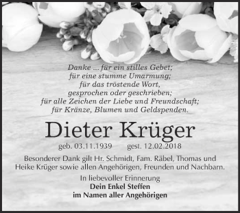 Traueranzeige von Dieter Krüger von Super Sonntag Wittenberg