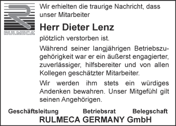 Traueranzeige von Dieter Lenz von Super Sonntag Aschersleben