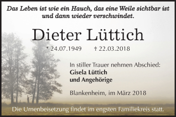 Traueranzeige von Dieter Lüttich von Mitteldeutsche Zeitung