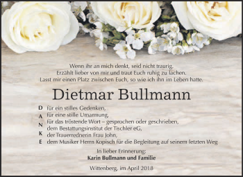 Traueranzeige von Dietmar Bullmann von WVG - Wochenspiegel Wittenberg