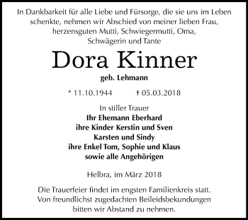 Traueranzeige von Dora Kinner von Mitteldeutsche Zeitung