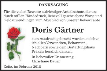 Traueranzeigen von Doris Gärtner www.abschiednehmen.de