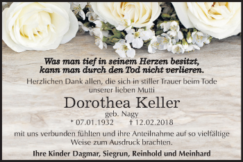 Traueranzeige von Dorothea Keller von Mitteldeutsche Zeitung Dessau-Roßlau