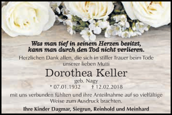 Traueranzeige von Dorothea Keller von WVG - Wochenspiegel Dessau / Köthen
