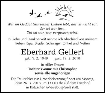 Traueranzeige von Eberhard Gellert von Mitteldeutsche Zeitung Merseburg/Querfurt