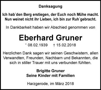 Traueranzeige von Eberhard Gruner von Mitteldeutsche Zeitung Quedlinburg