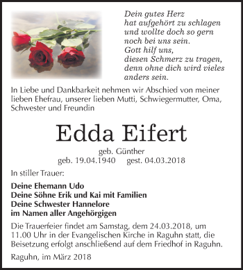 Traueranzeige von Edda Eifert von Mitteldeutsche Zeitung Bitterfeld