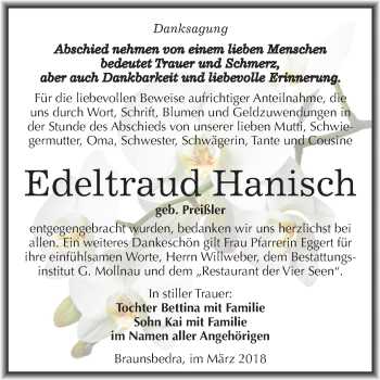 Traueranzeige von Edeltraud Hanisch von Mitteldeutsche Zeitung Merseburg/Querfurt