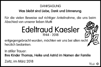 Traueranzeige von Edeltraud Kaesler von Mitteldeutsche Zeitung Zeitz