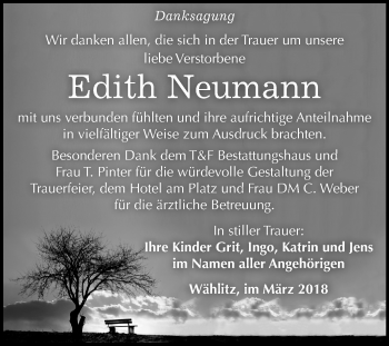 Traueranzeige von Edith Neumann von Mitteldeutsche Zeitung Weißenfels
