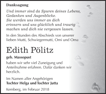 Traueranzeige von Edith Pölitz von Super Sonntag Wittenberg