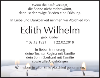 Traueranzeige von Edith Wilhelm von Mitteldeutsche Zeitung