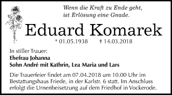 Traueranzeige von Eduard Komarek von Mitteldeutsche Zeitung
