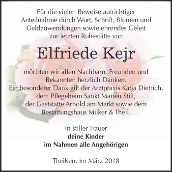 Traueranzeige von Elfriede Kejr von Super Sonntag Zeitz