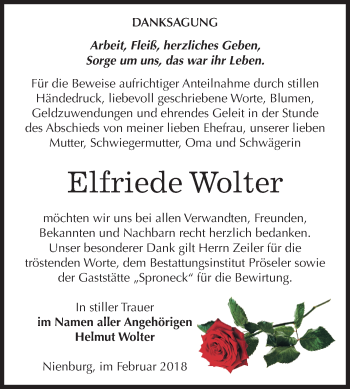 Traueranzeige von Elfriede Wolter von Mitteldeutsche Zeitung Bernburg