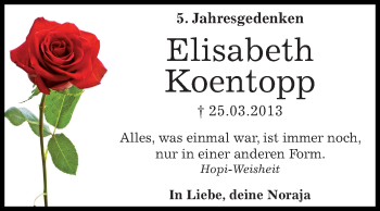 Traueranzeige von Elisabeth Koentopp von Mitteldeutsche Zeitung Dessau-Roßlau
