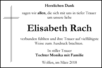 Traueranzeige von Elisabeth Rach von Mitteldeutsche Zeitung Bitterfeld