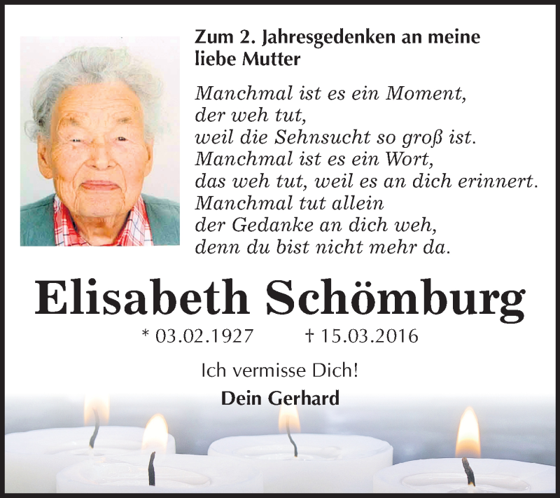  Traueranzeige für Elisabeth Schömburg vom 15.03.2018 aus Mitteldeutsche Zeitung