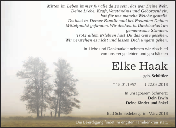 Traueranzeige von Elke Haak von WVG - Wochenspiegel Wittenberg
