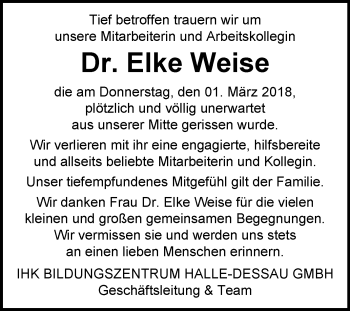 Traueranzeige von Elke Weise von Mitteldeutsche Zeitung Halle/Saalkreis