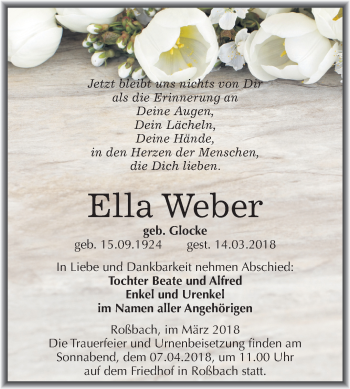 Traueranzeige von Ella Weber von Mitteldeutsche Zeitung Merseburg/Querfurt