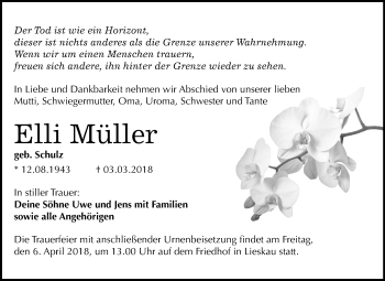 Traueranzeige von Elli Müller von Mitteldeutsche Zeitung Halle/Saalkreis
