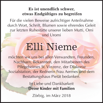 Traueranzeige von Elli Nieme von Mitteldeutsche Zeitung Bitterfeld