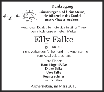 Traueranzeige von Elly Falke von Super Sonntag Aschersleben