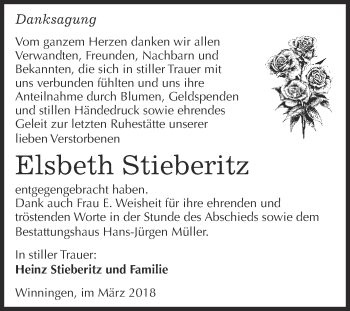 Traueranzeige von Elsbeth Stieberitz von Super Sonntag Aschersleben