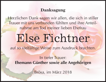 Traueranzeige von Else Fichtner von Mitteldeutsche Zeitung Bitterfeld