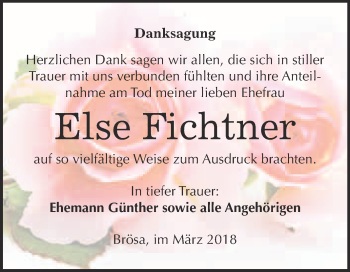 Traueranzeige von Else Fichtner von WVG - Wochenspiegel Bitterfeld