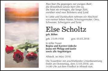 Traueranzeige von Else Scholtz von Super Sonntag SGH Mansf. Land