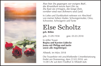 Traueranzeige von Else Scholtz von Mitteldeutsche Zeitung Sangerhausen