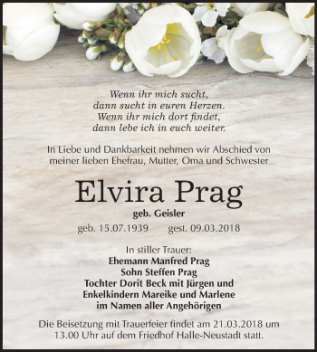 Traueranzeige von Elvira Prag von Mitteldeutsche Zeitung Halle/Saalkreis