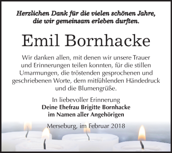 Traueranzeige von Emil Bornhacke von Mitteldeutsche Zeitung Merseburg/Querfurt