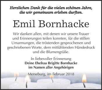 Traueranzeige von Emil Bornhacke von Super Sonntag Merseburg