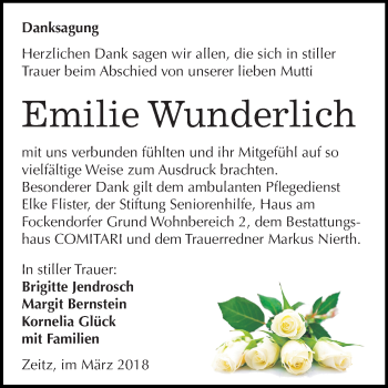 Traueranzeige von Emilie Wunderlich von Mitteldeutsche Zeitung