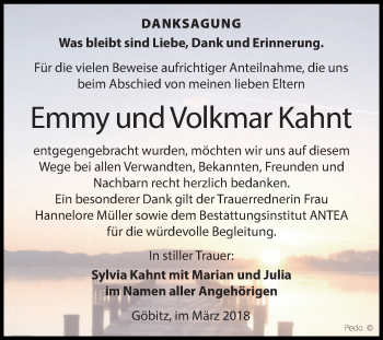 Traueranzeige von Emmy und Volkmar  Kahnt von Mitteldeutsche Zeitung Zeitz