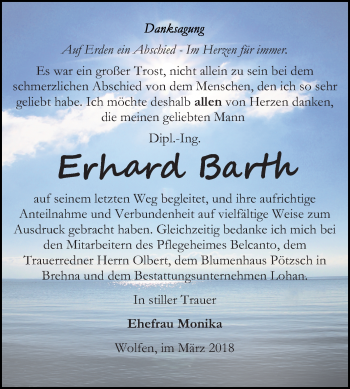 Traueranzeige von Erhard Barth von Mitteldeutsche Zeitung Bitterfeld