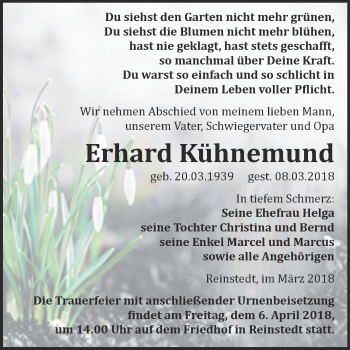 Traueranzeige von Erhard Kühnemund von Super Sonntag Aschersleben