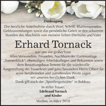 Traueranzeige von Erhard Tornack von Mitteldeutsche Zeitung Bitterfeld